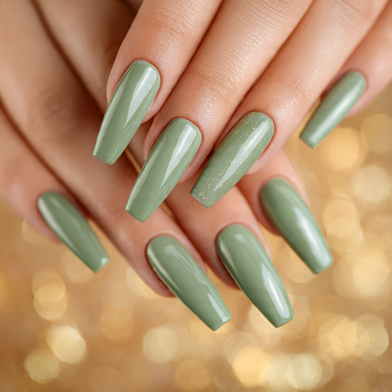 Sage Green Nails: 15 Fresh, Classy & Modern Styles 6 Acrylic Sage Green Nails