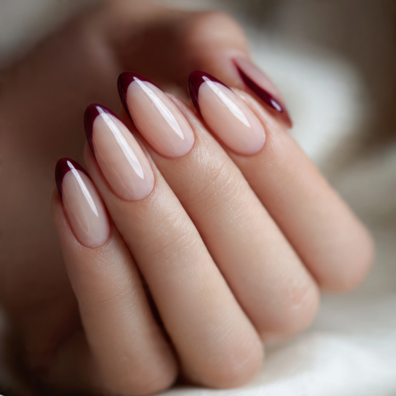Burgundy French Tip Nails: 18 Classy, Bold & Must-Try Styles 8 Almond Burgundy French Tip Nails