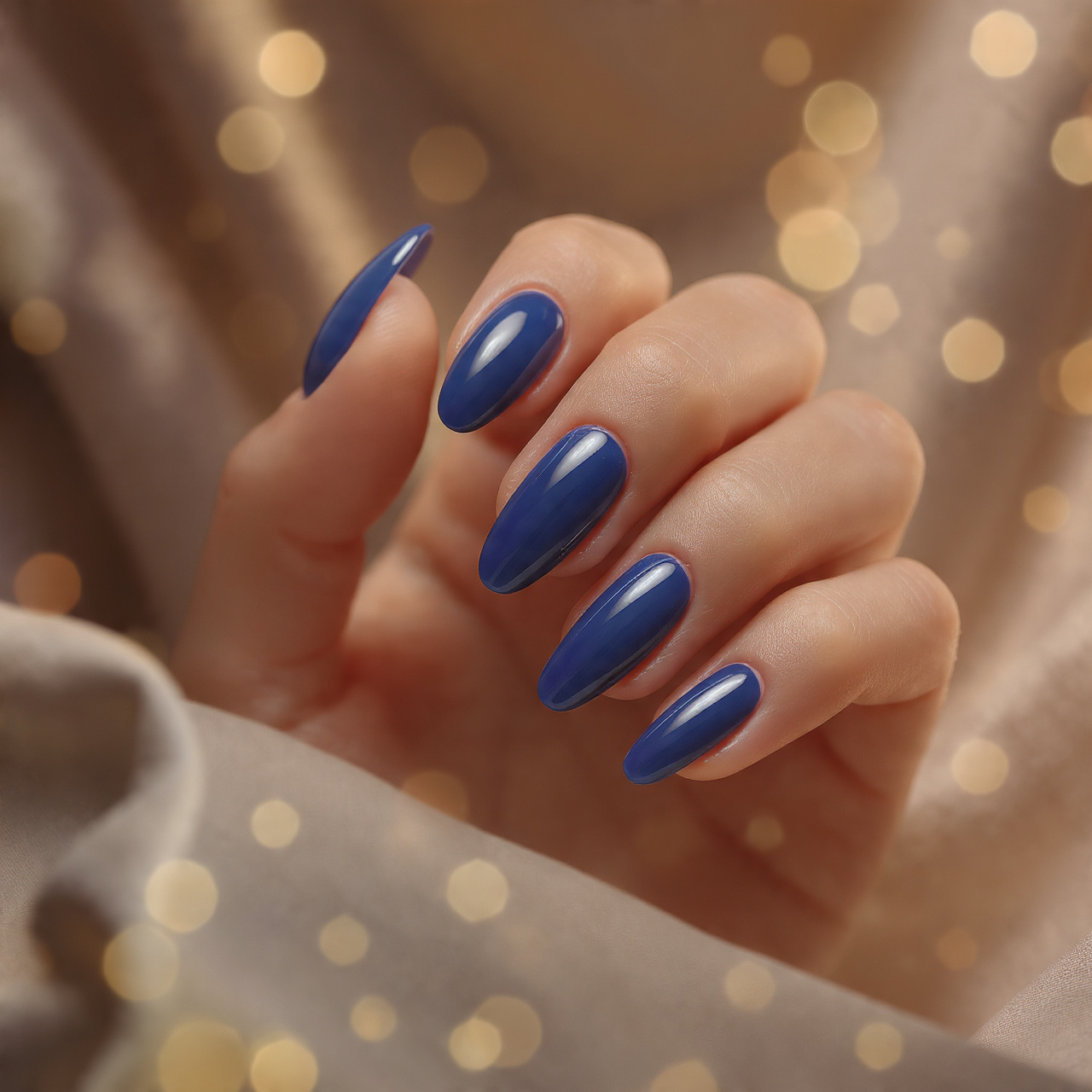 Almond Dark Blue Nails