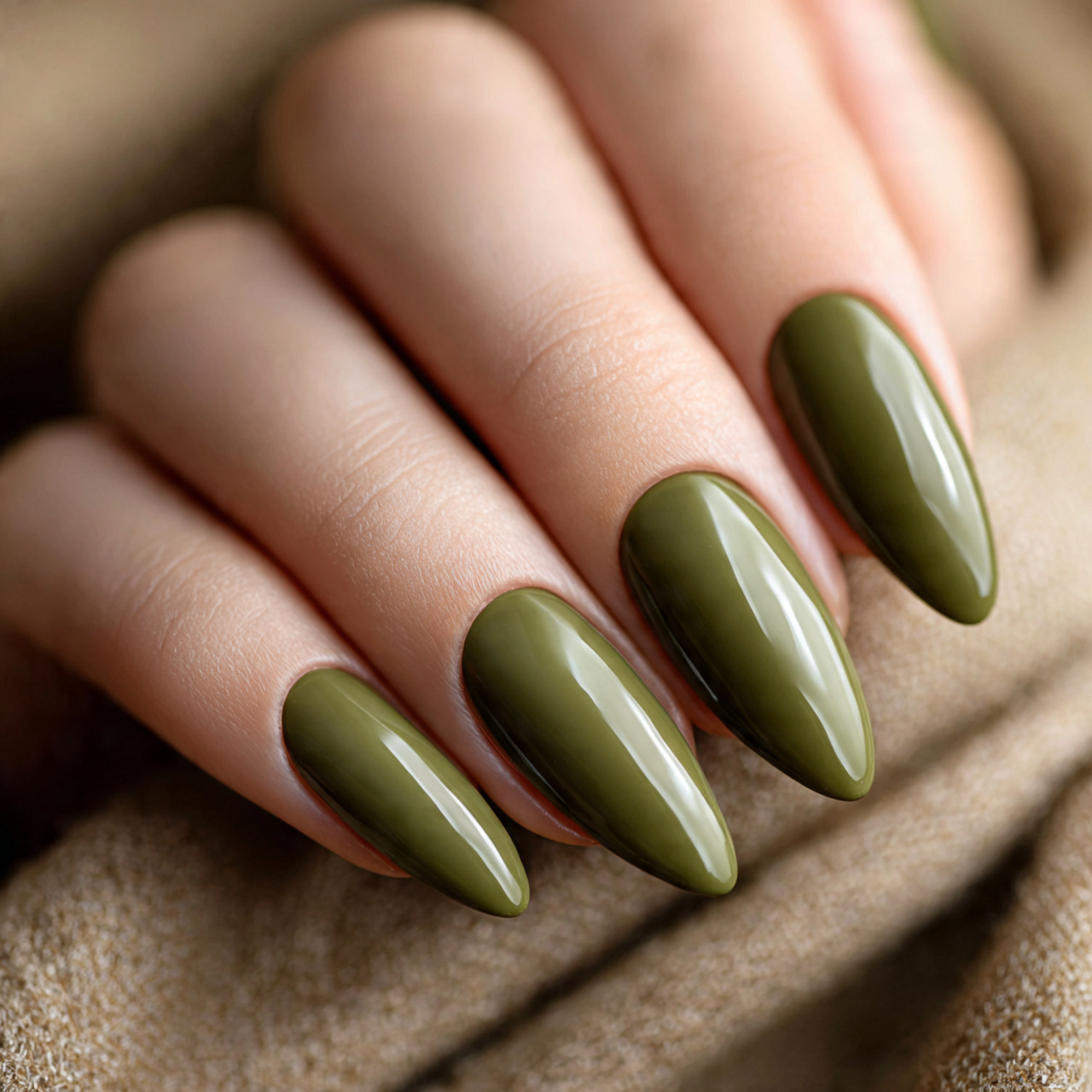 Almond Olive Green Nails