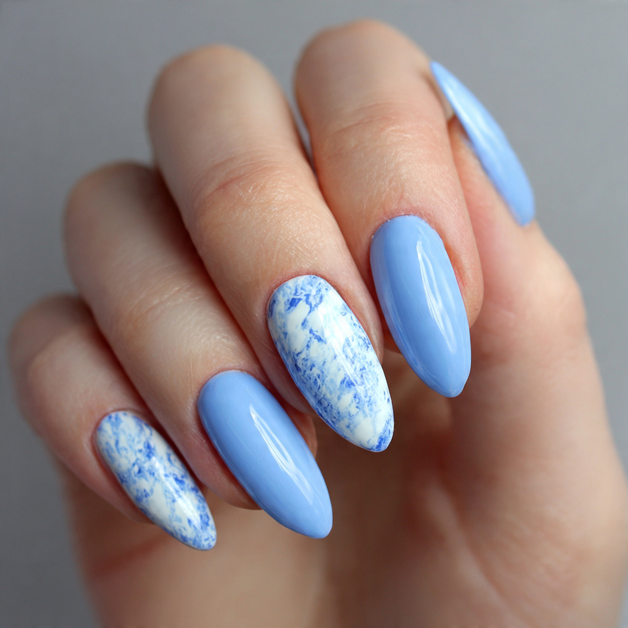 Baby Blue And White Nails