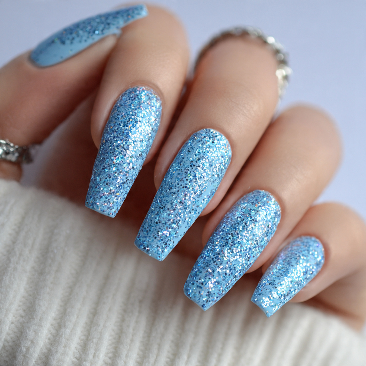 Baby Blue Nails: 18 Chic, Trendy & Perfect for Any Occasion 12 Baby Blue Glitter Nails