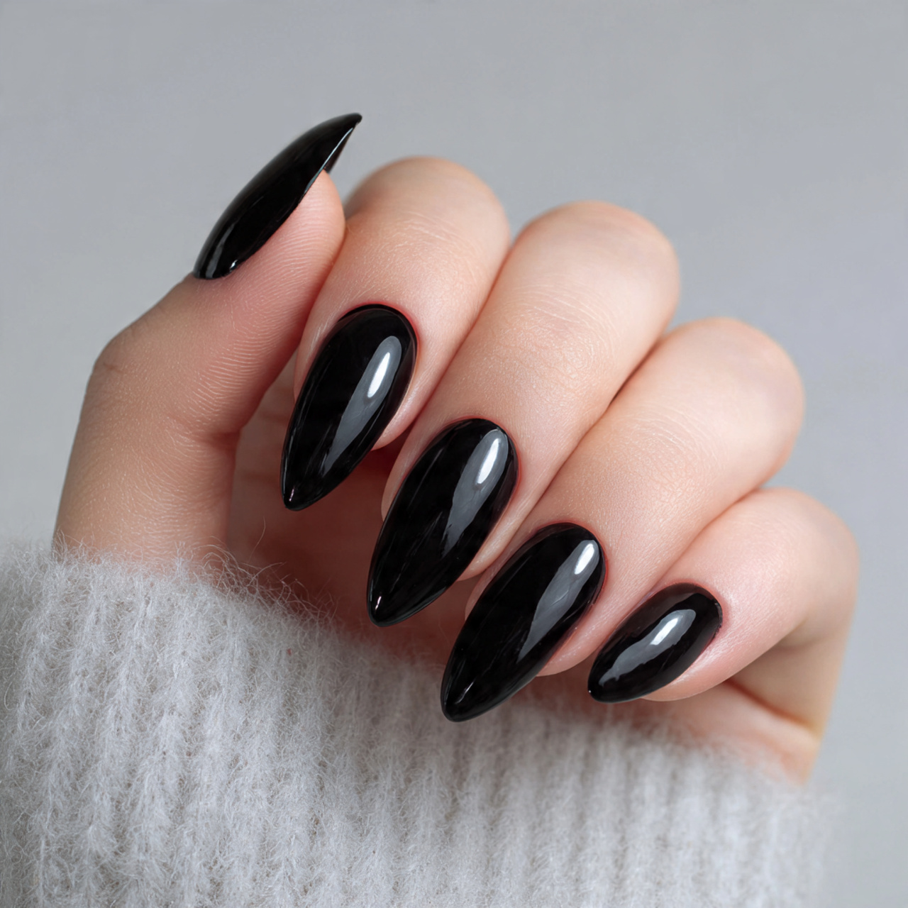 Black Almond Gel Nails