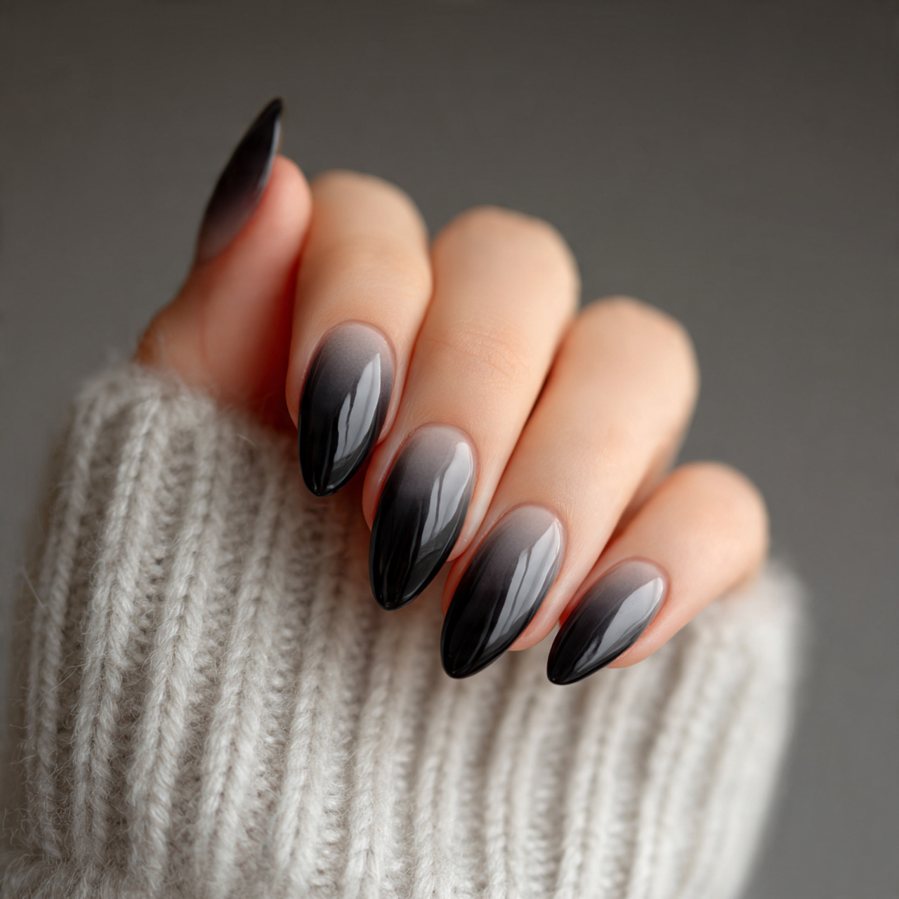 Black Almond Ombre Nails