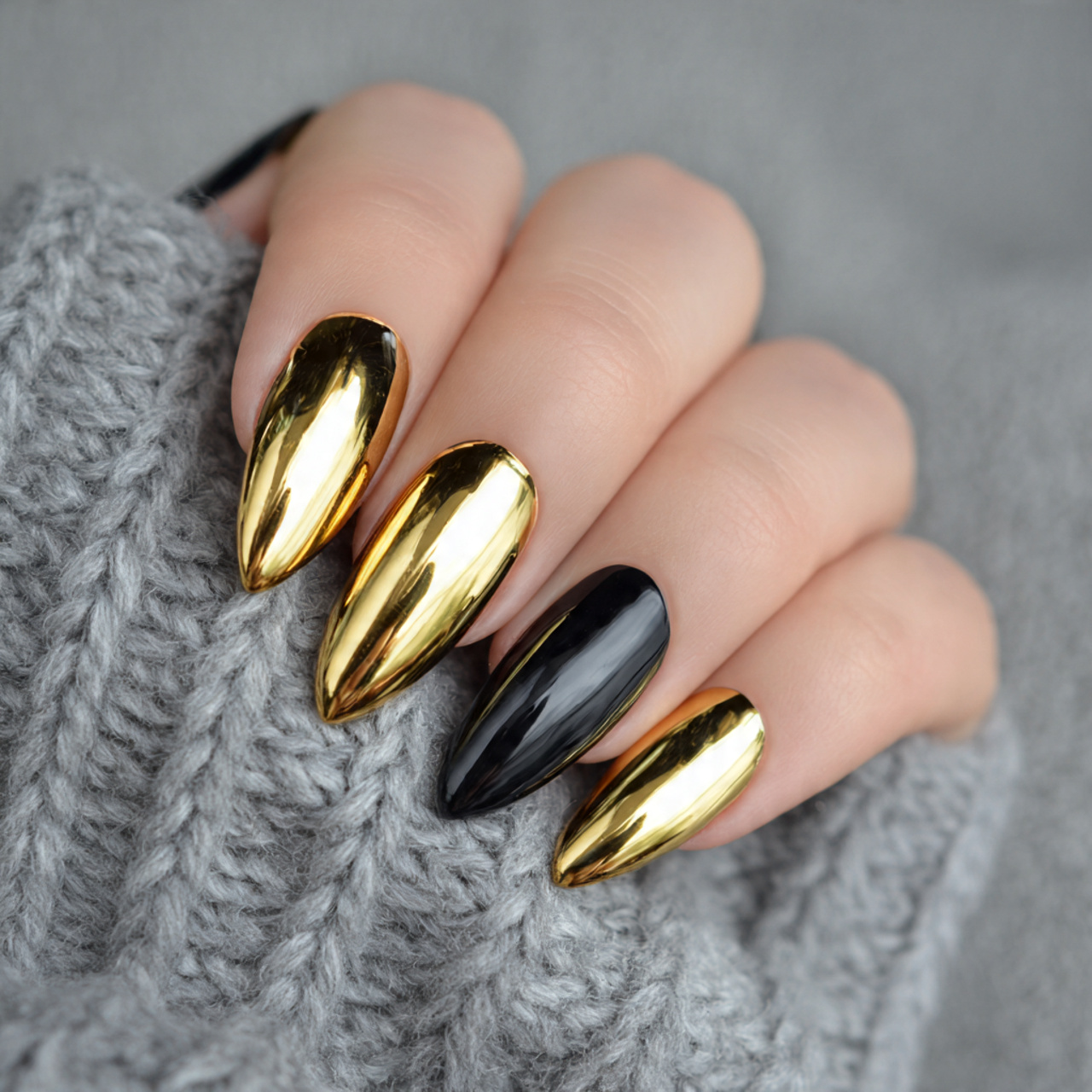 Black And Gold Chrome Nails