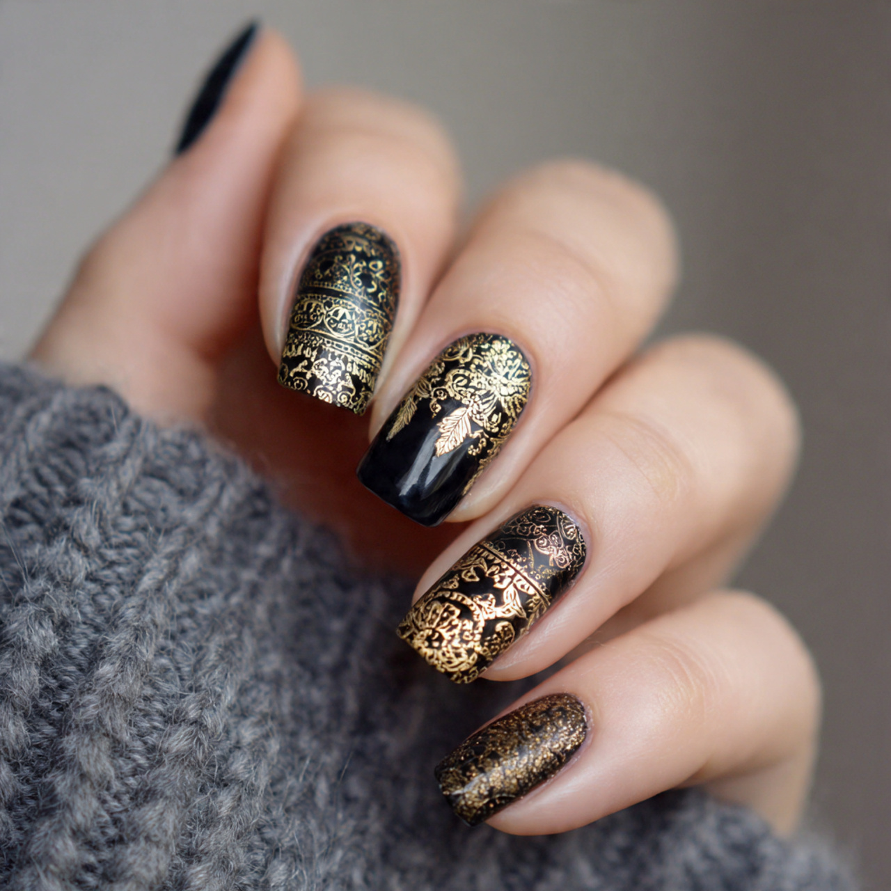 Black And Gold Festive Nails