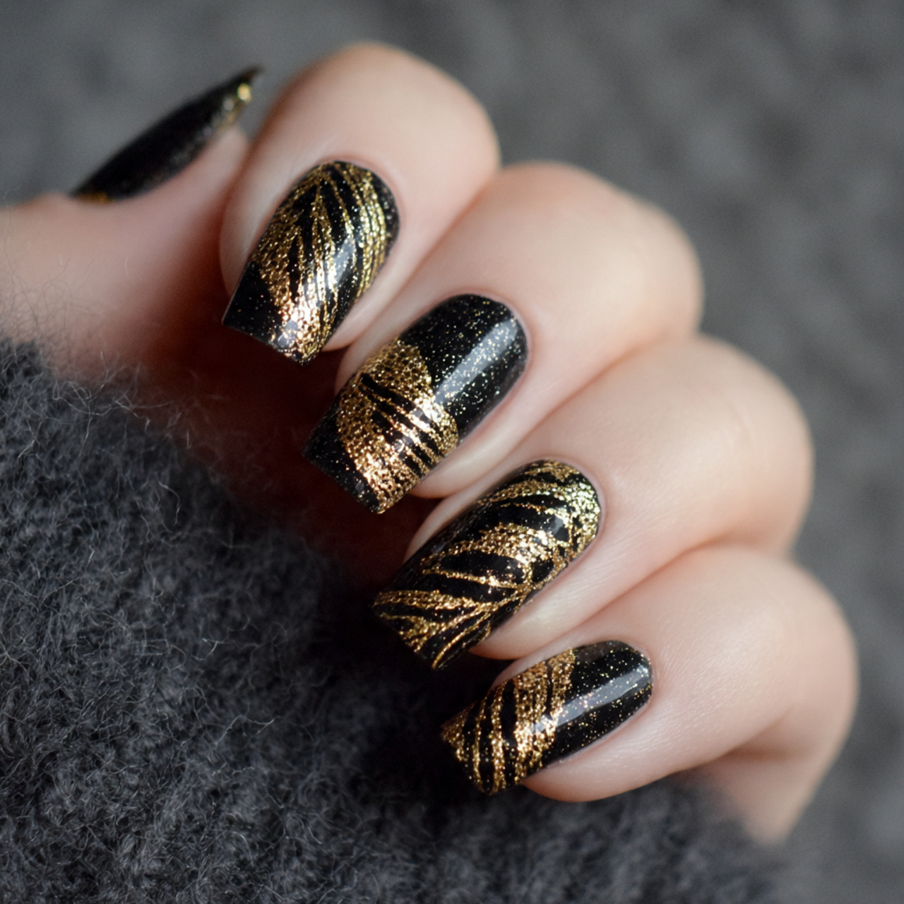 Black And Gold Glitter Nails