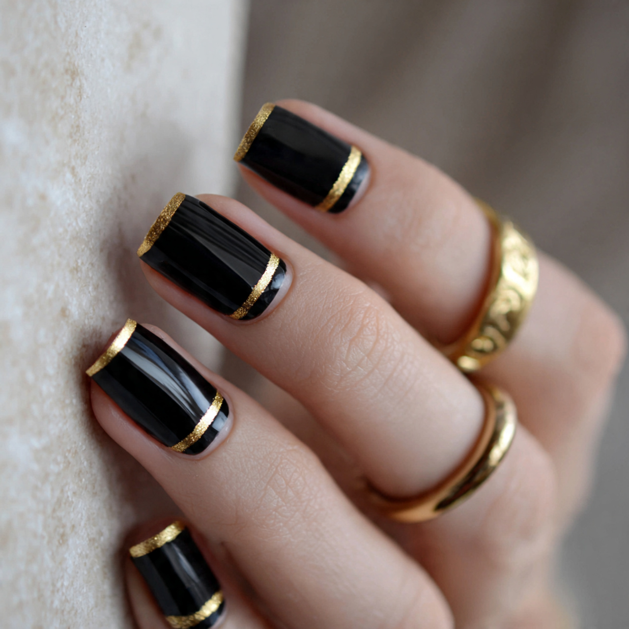 Black And Gold Minimalist Nails
