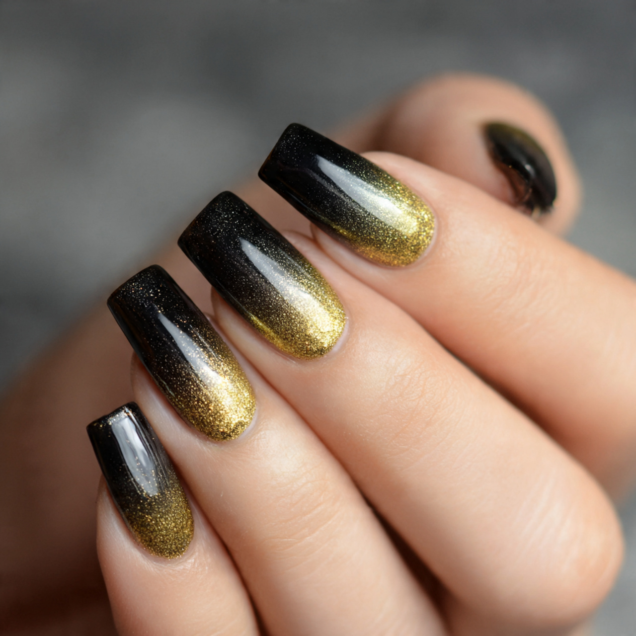Black And Gold Ombre Nails