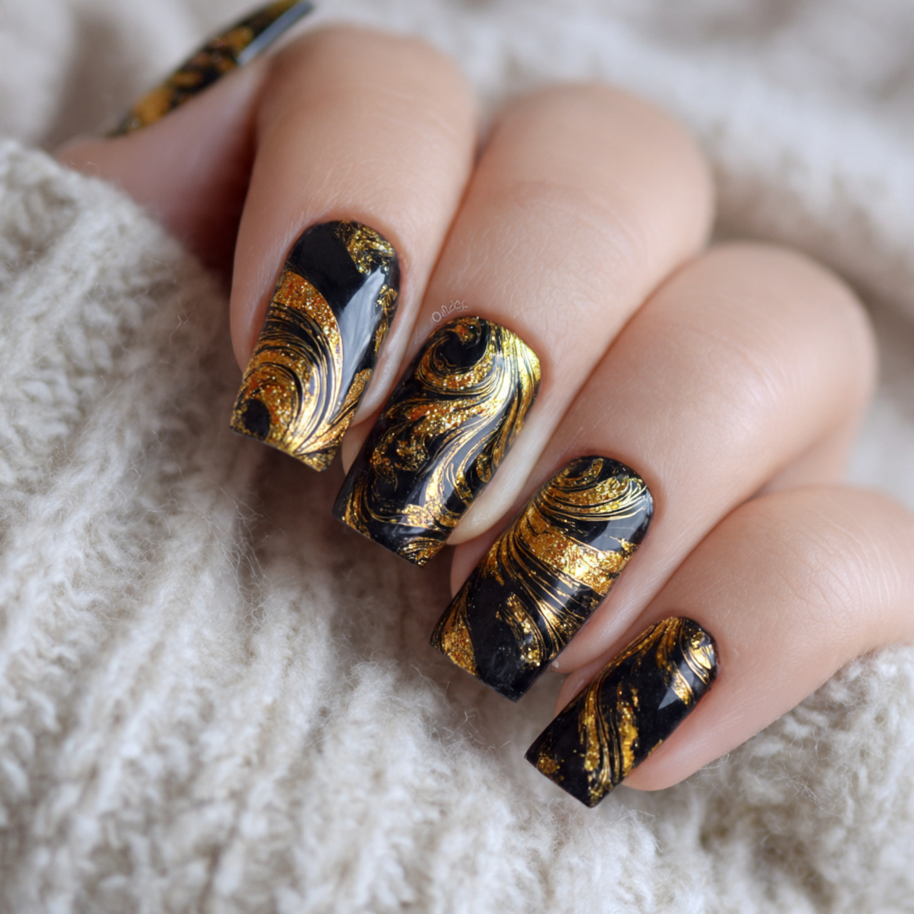 Black And Gold Seasonal Nails