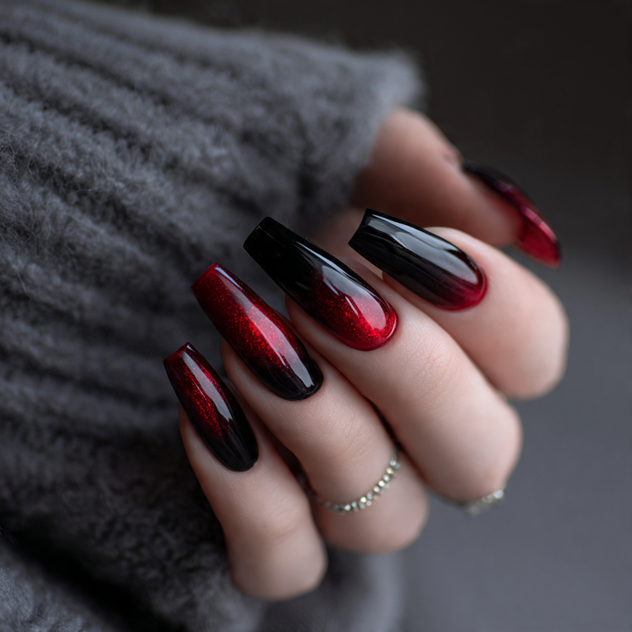 Black And Red Coffin Nails