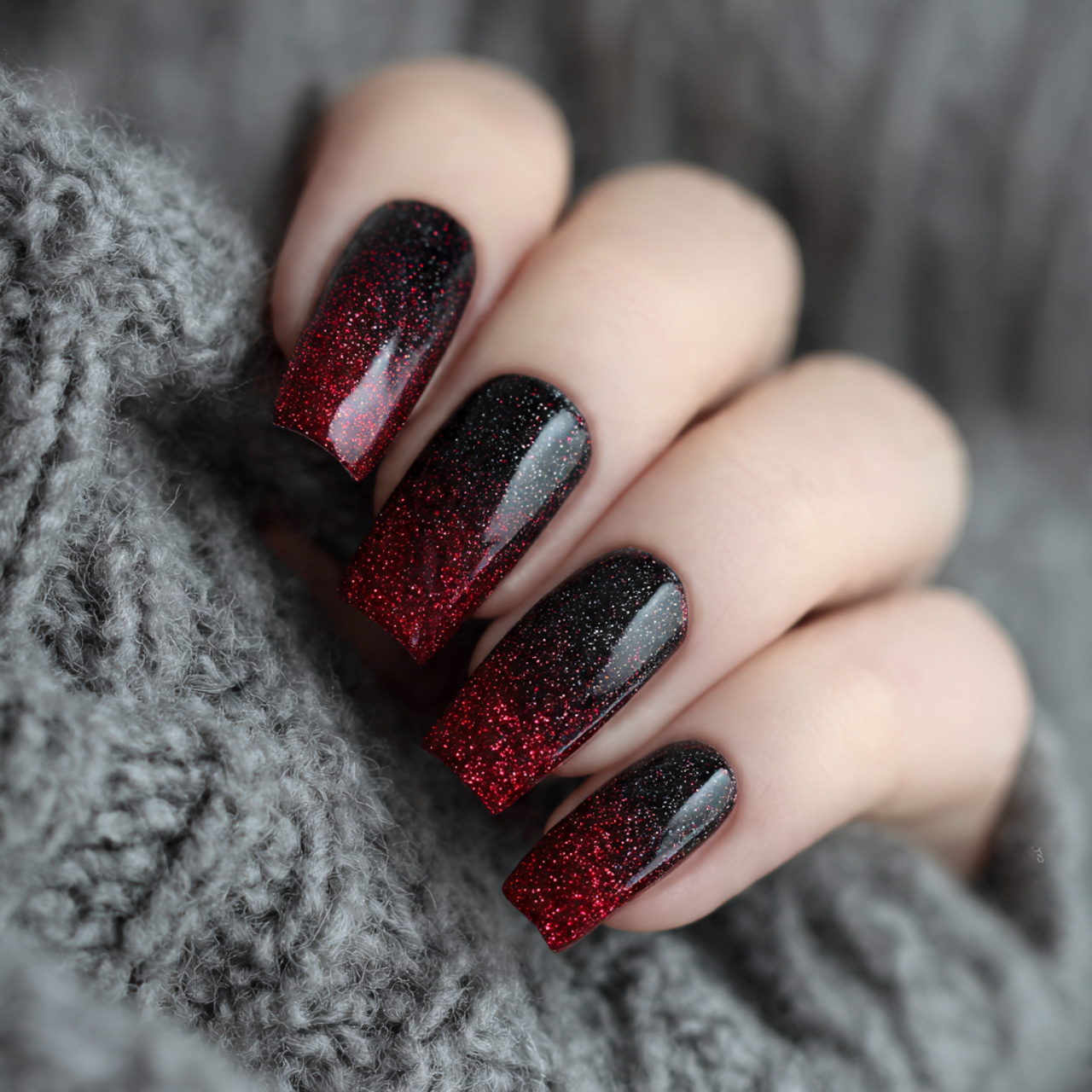 Black And Red Glitter Nails