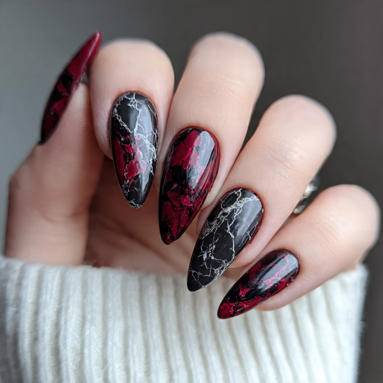 Black And Red Marble Nails