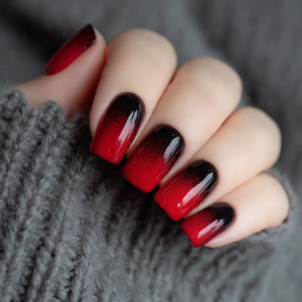 Black And Red Glossy Nails