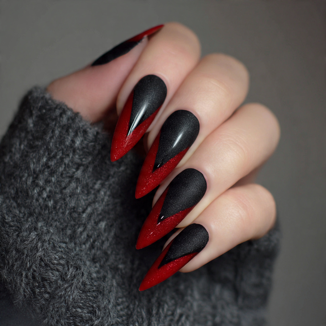 Black And Red Stiletto Nails