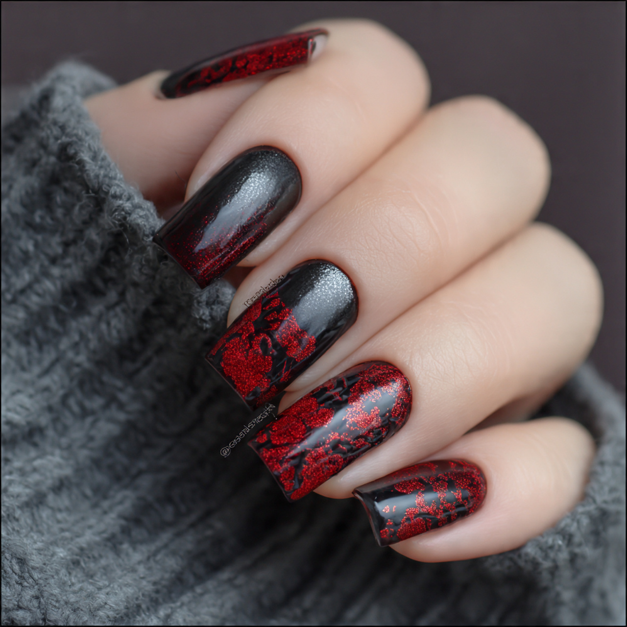 Black And Red Wedding & Festive Nails