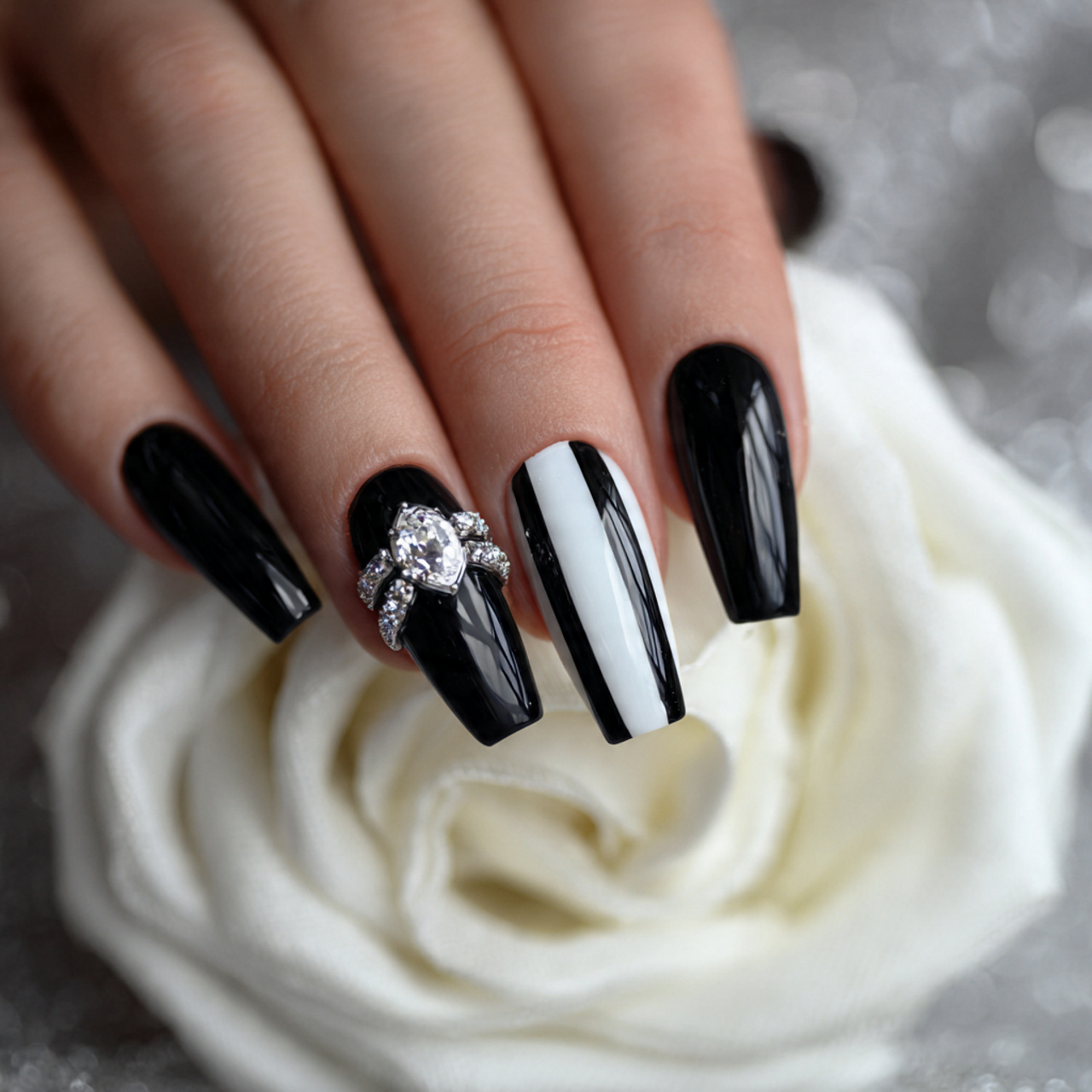 Black And White Coffin Nails