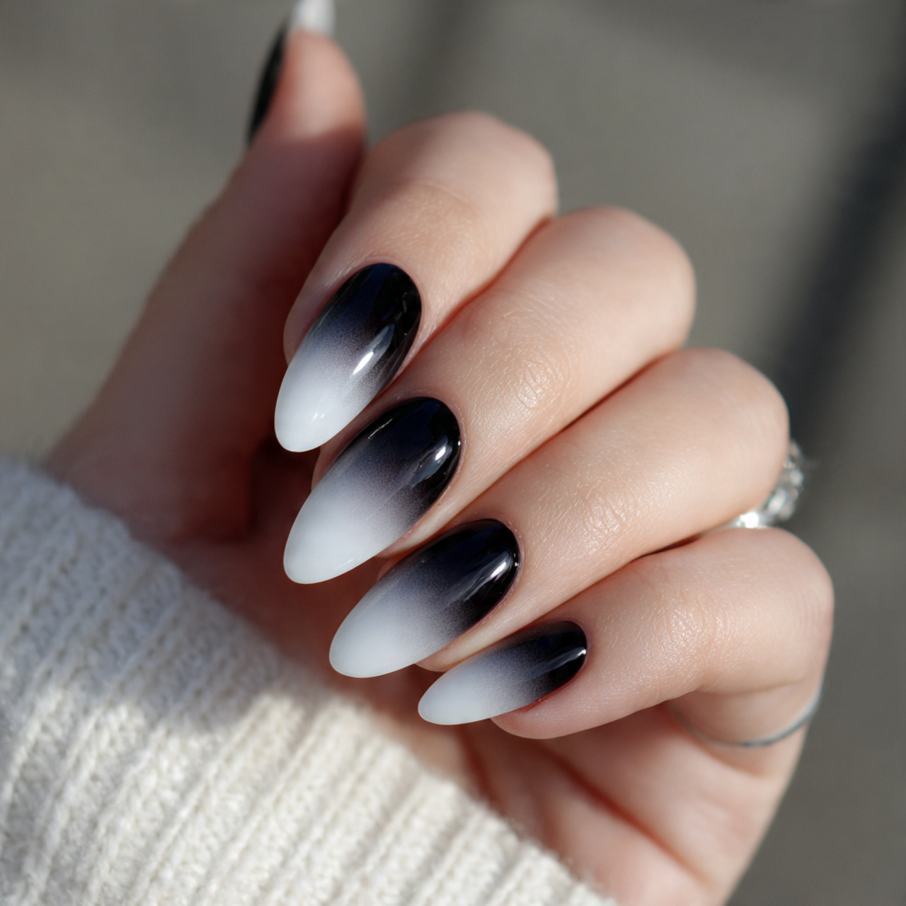 Black And White Ombre Nails