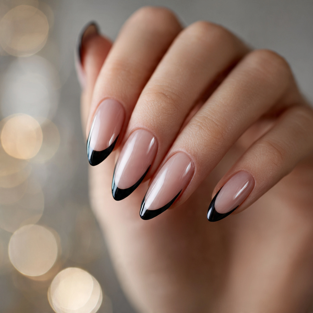 Black Almond French Tip Nails