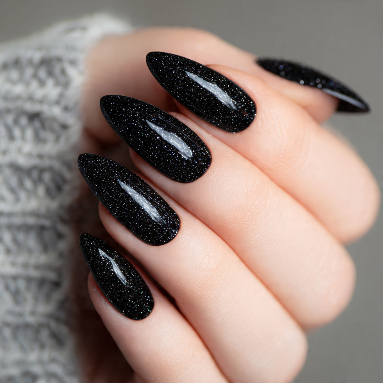 Black Nails Ideas with Glitter