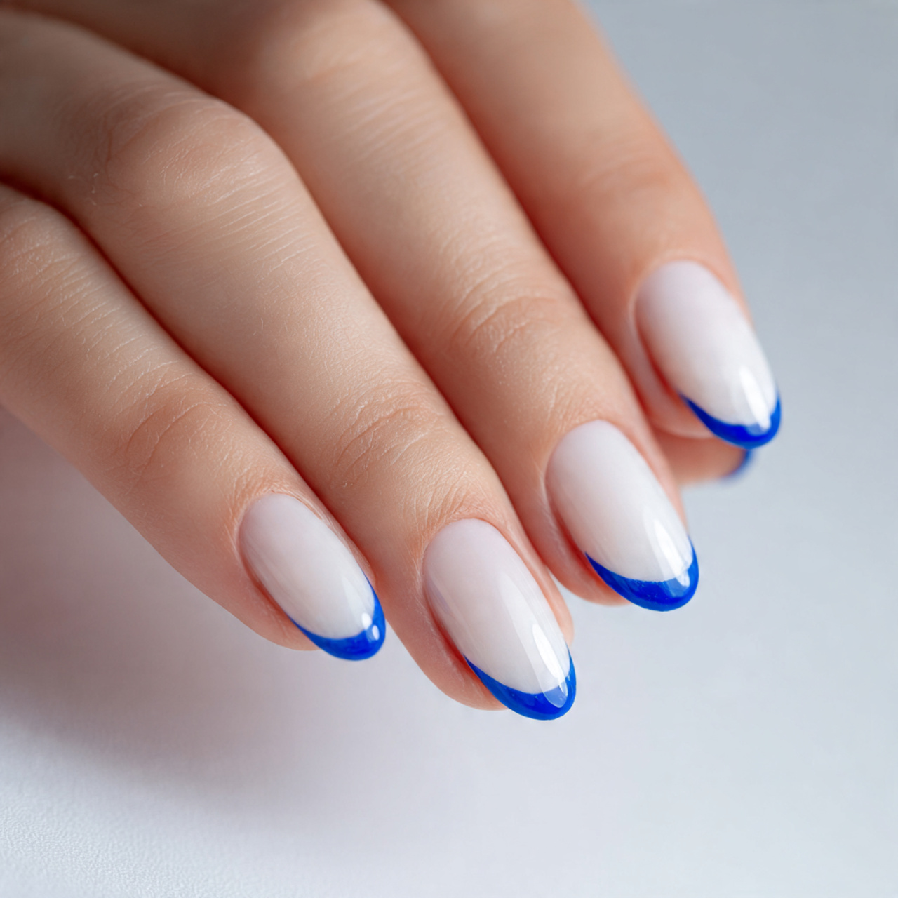 Blue And White French Tip Nails