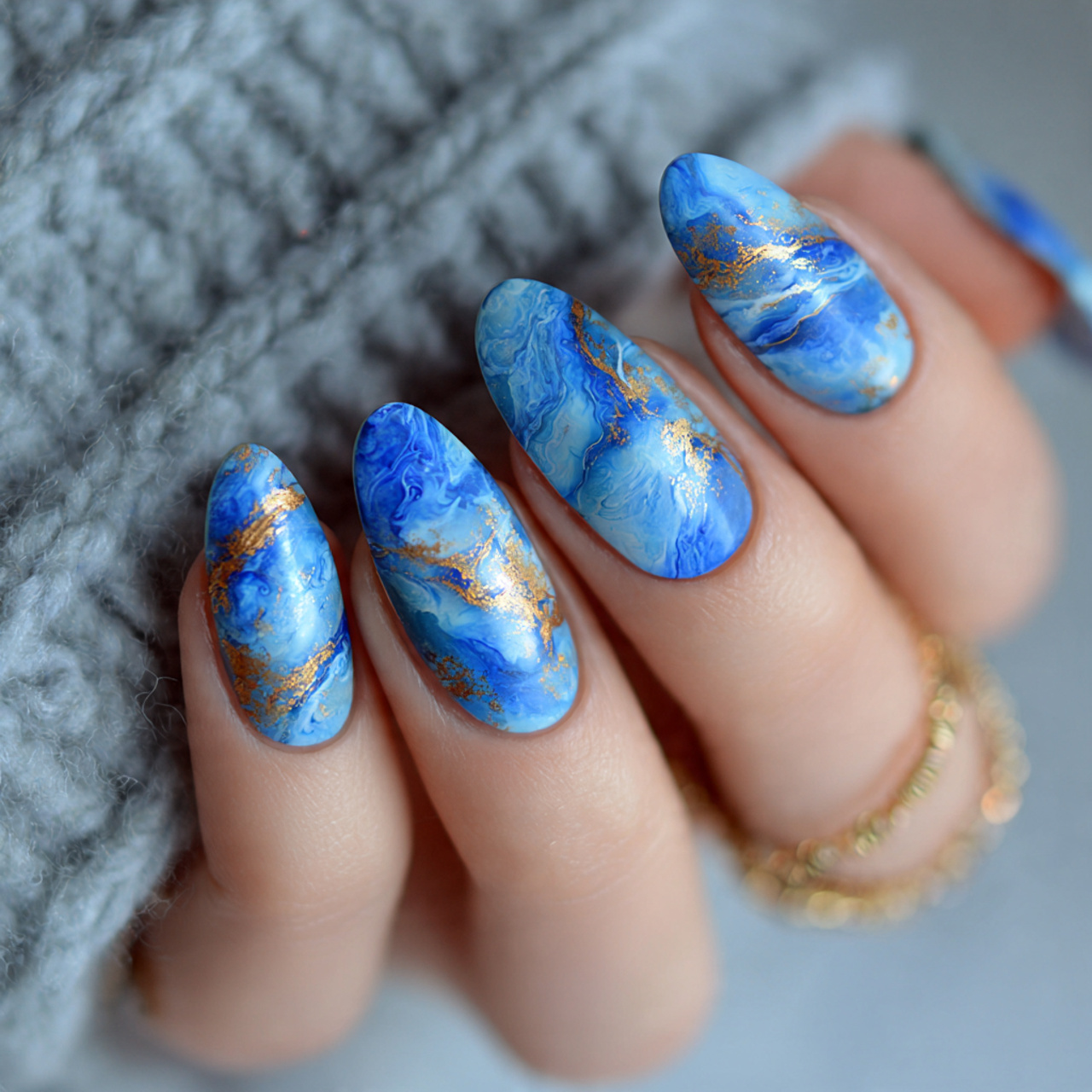 Blue And White Marble Nails