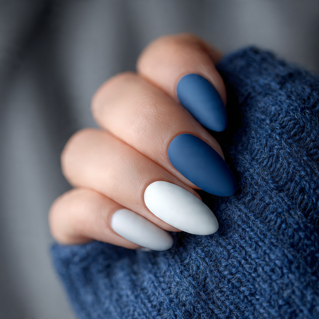 Blue And White Matte Nails