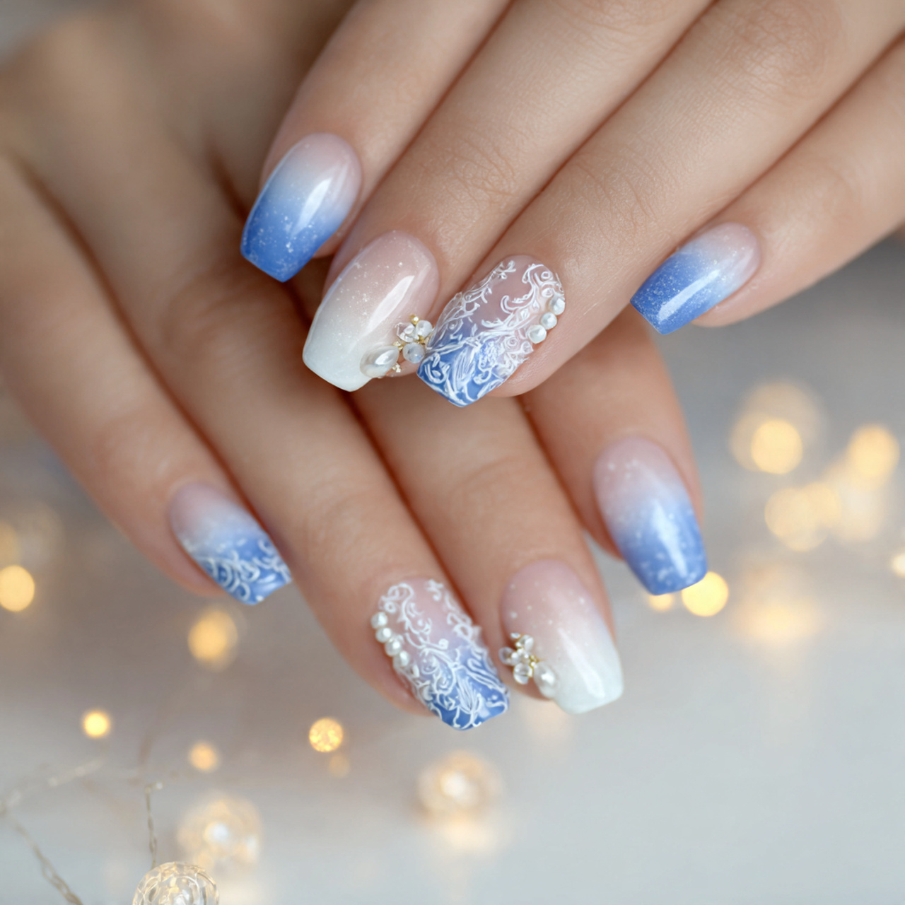Blue And White Wedding Nails