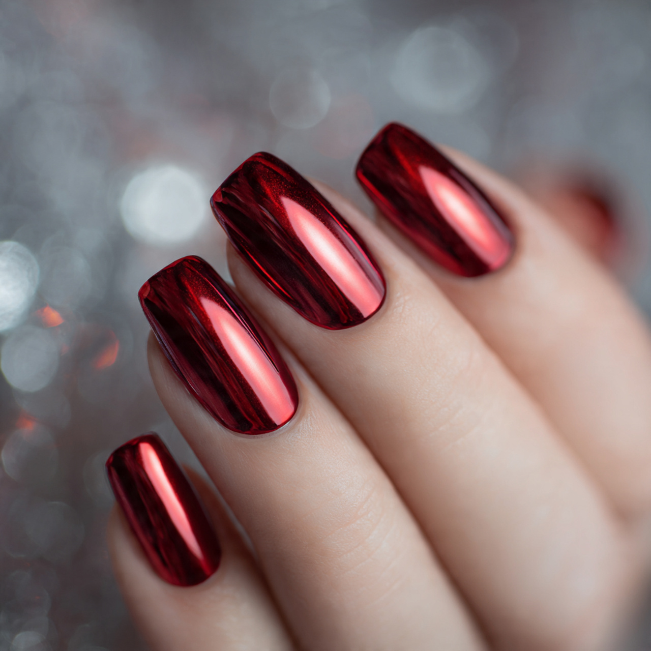 Cherry Red Chrome Nails