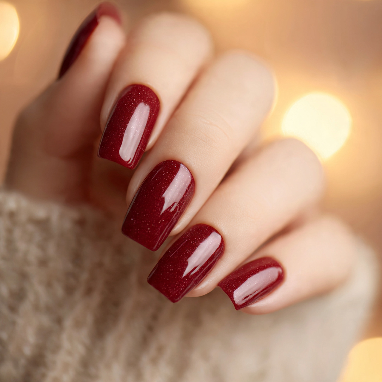 Cherry Red Square Nails