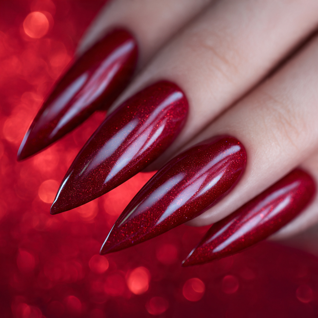 Cherry Red Stiletto Nails