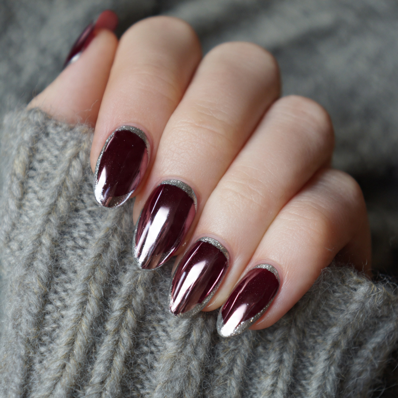 Burgundy French Tip Nails: 18 Classy, Bold & Must-Try Styles 11 Chrome Burgundy French Tip Nails