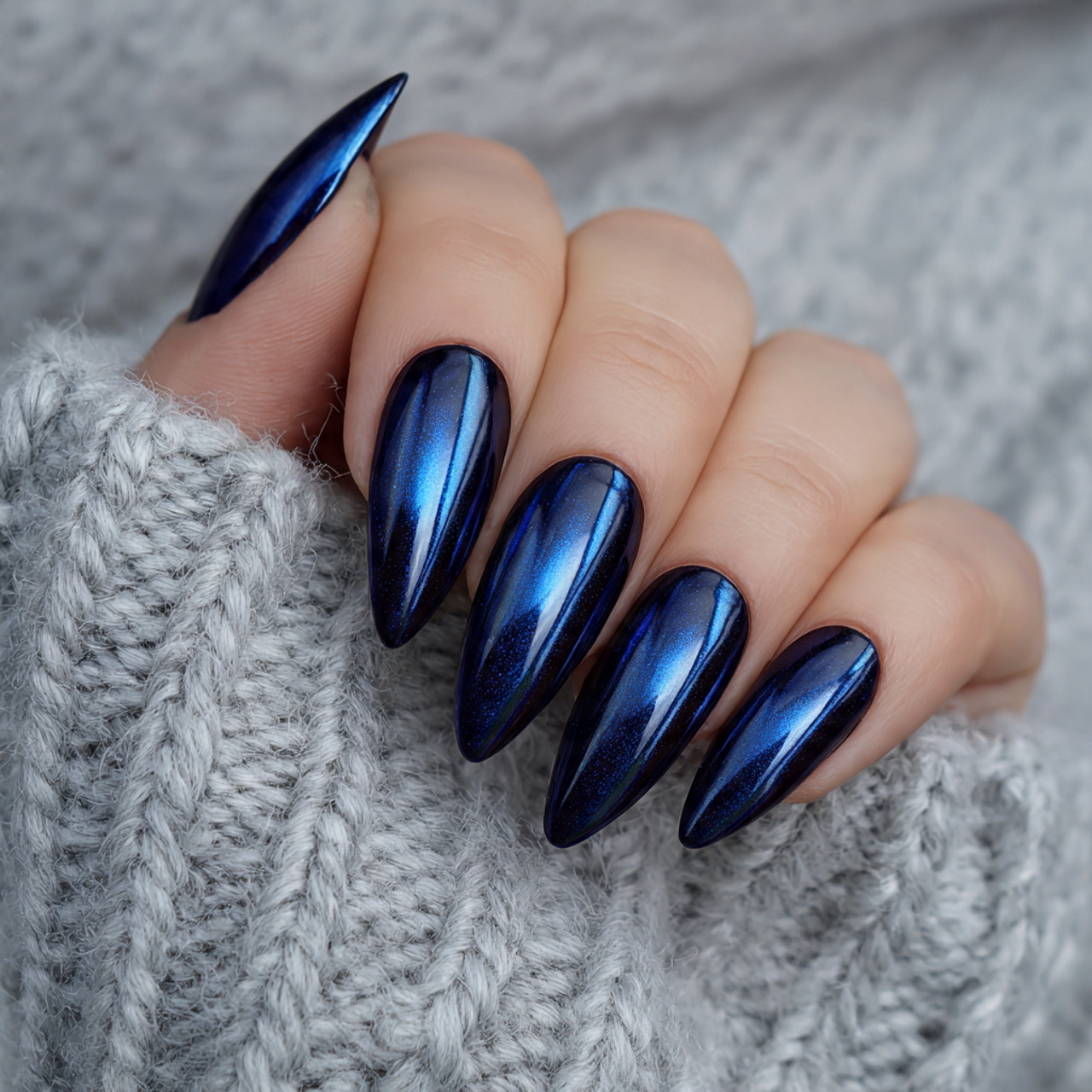 Chrome Dark Blue Nails