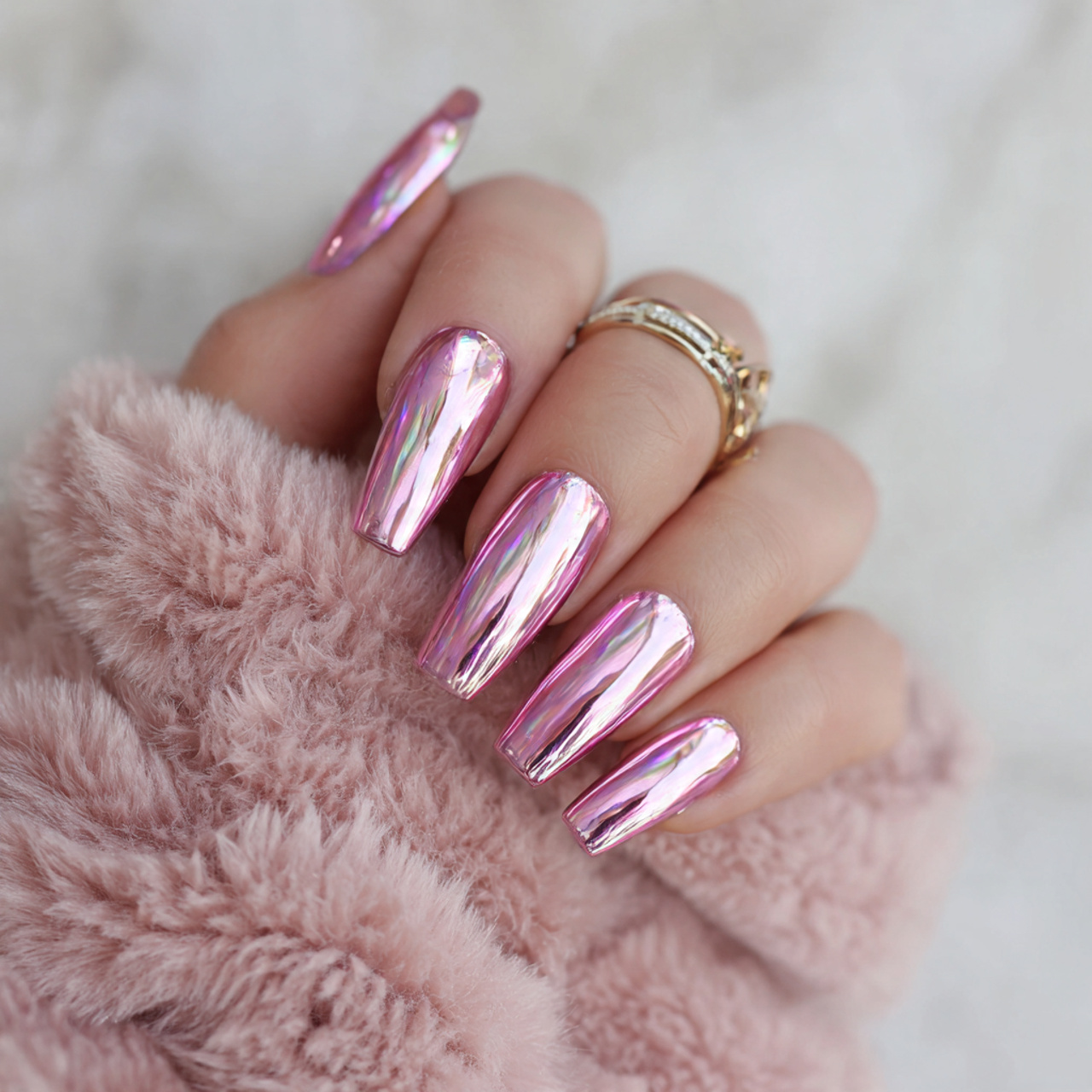Chrome Pink Coffin Nails