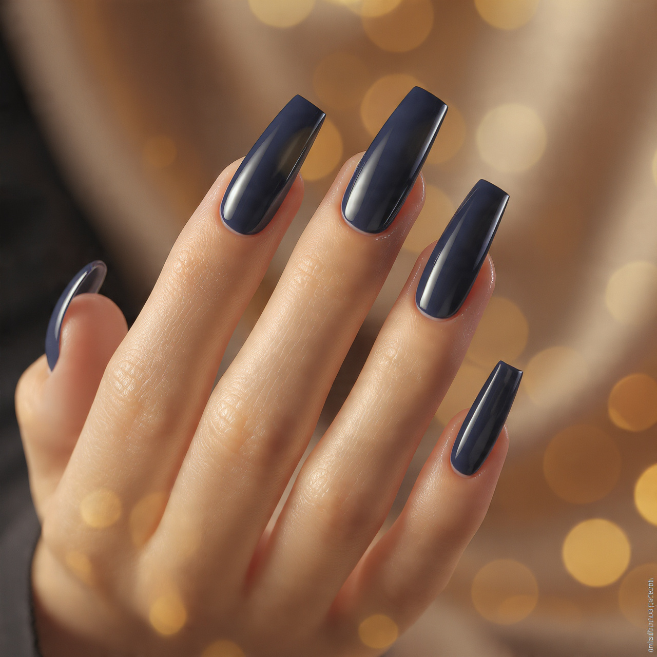 Coffin Dark Blue Nails