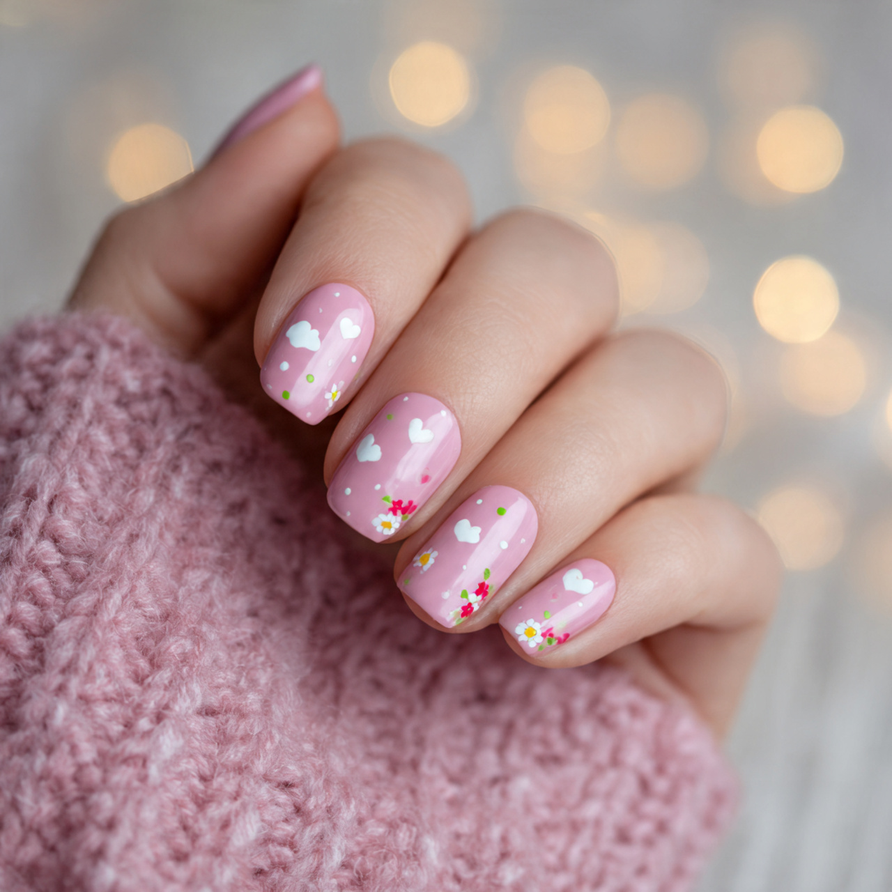 Cute Pink And White Nails
