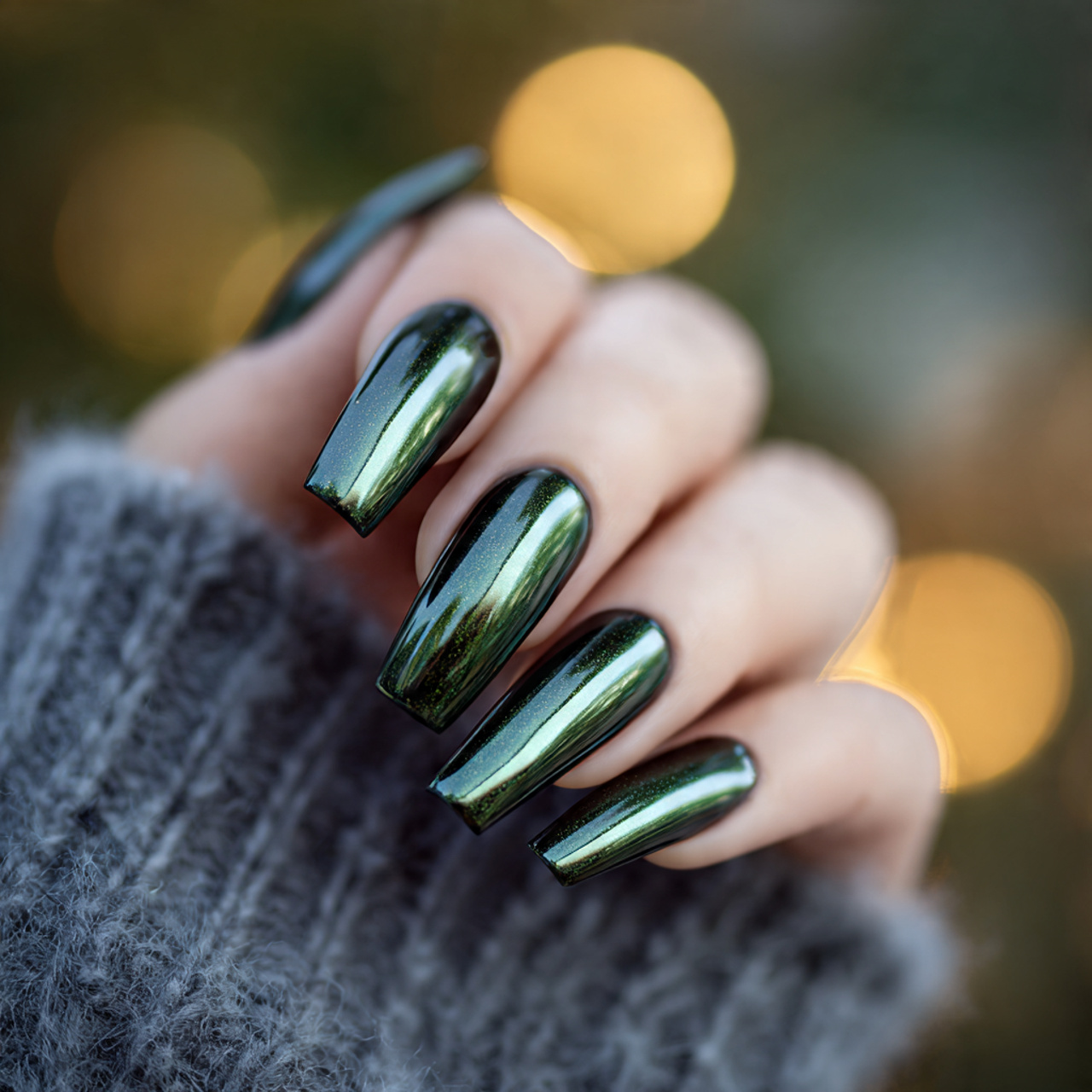 Dark Green Chrome Nails
