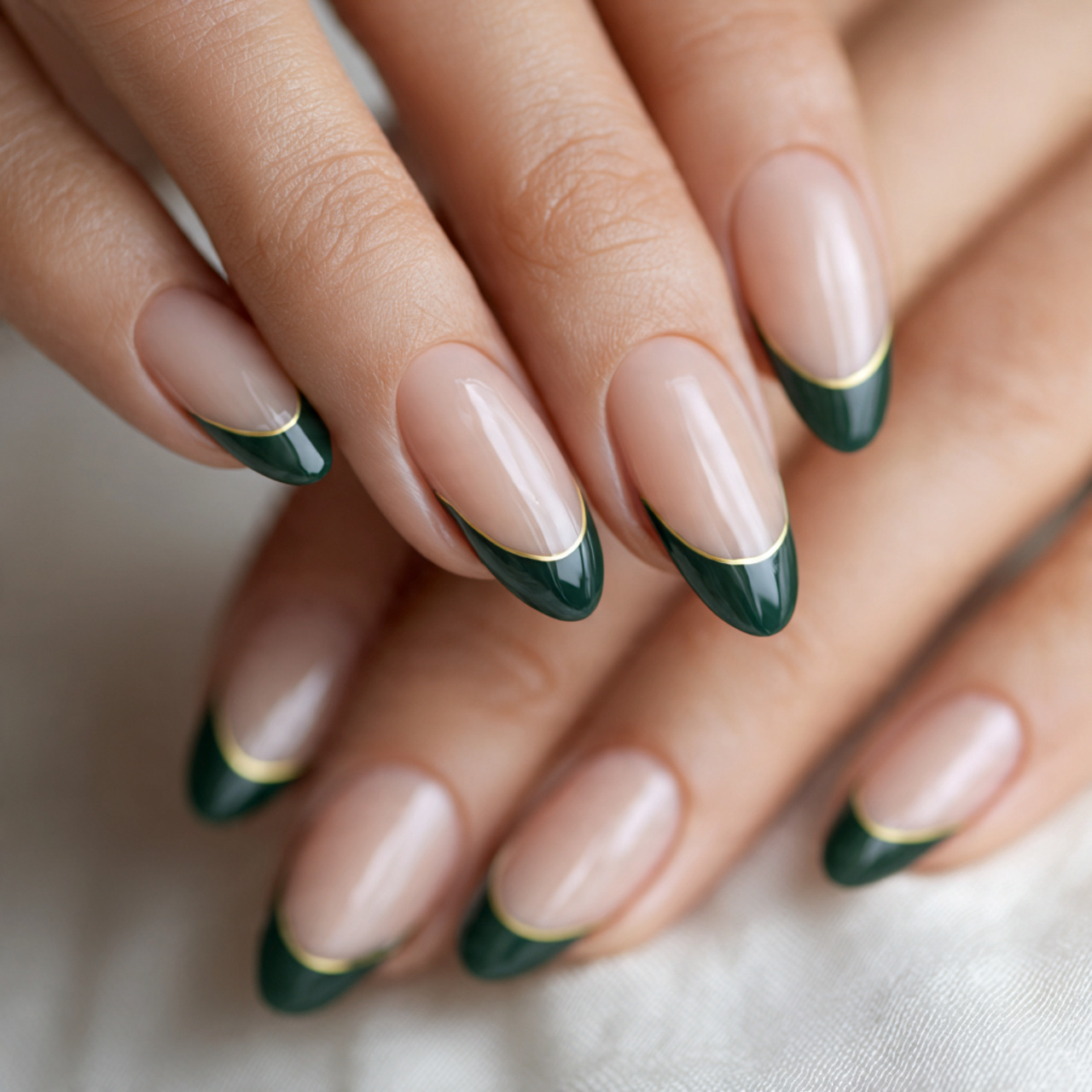 Dark Green French Tip Nails