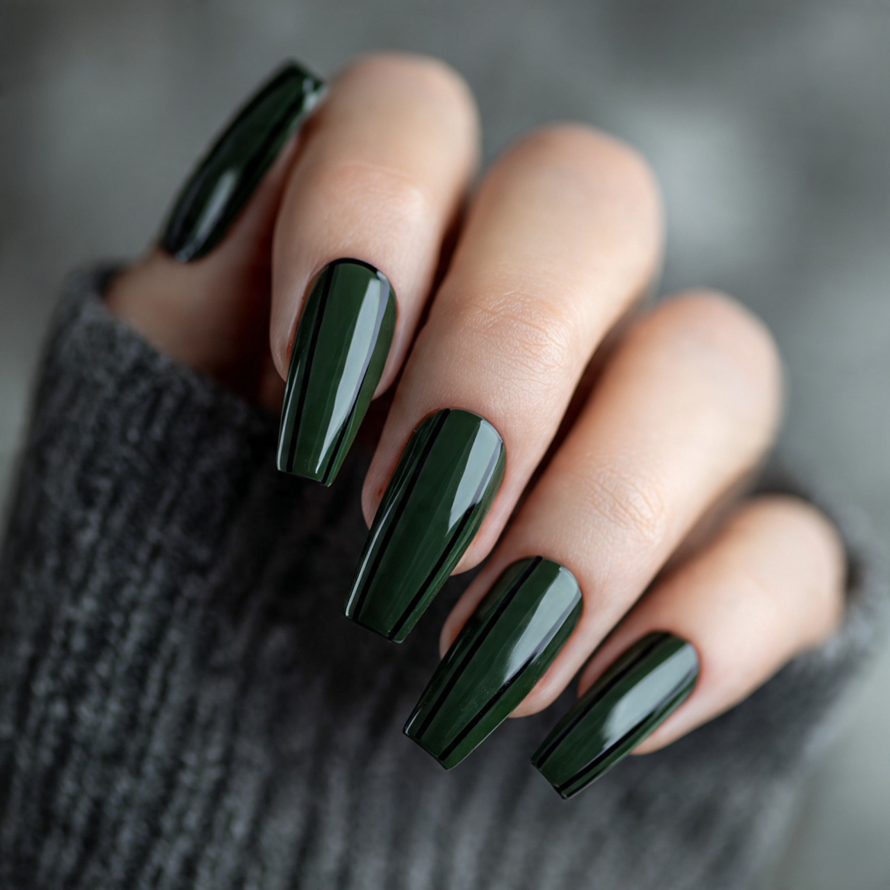 Dark Green Nails with Black Accents