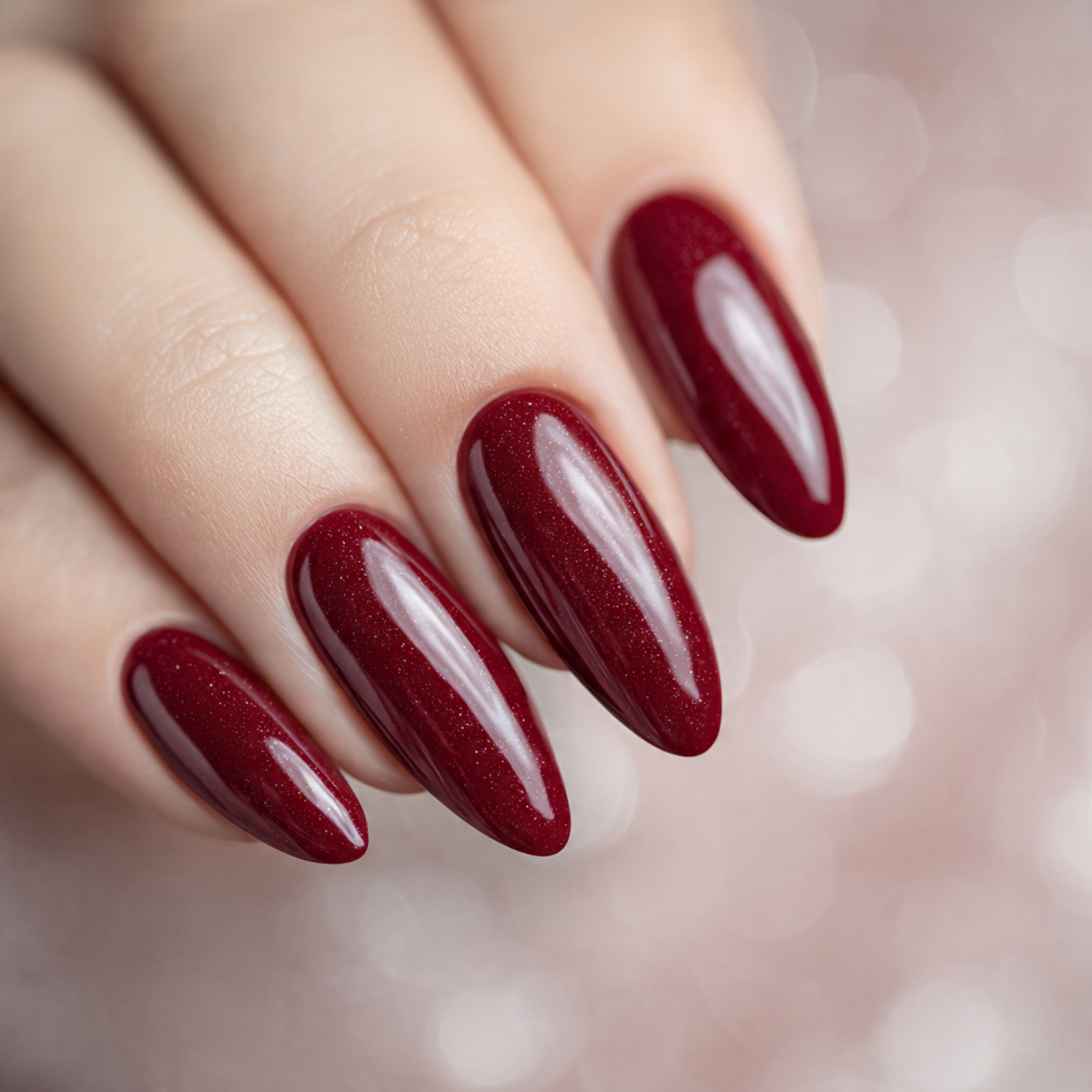 Dark Red Almond Nails Design