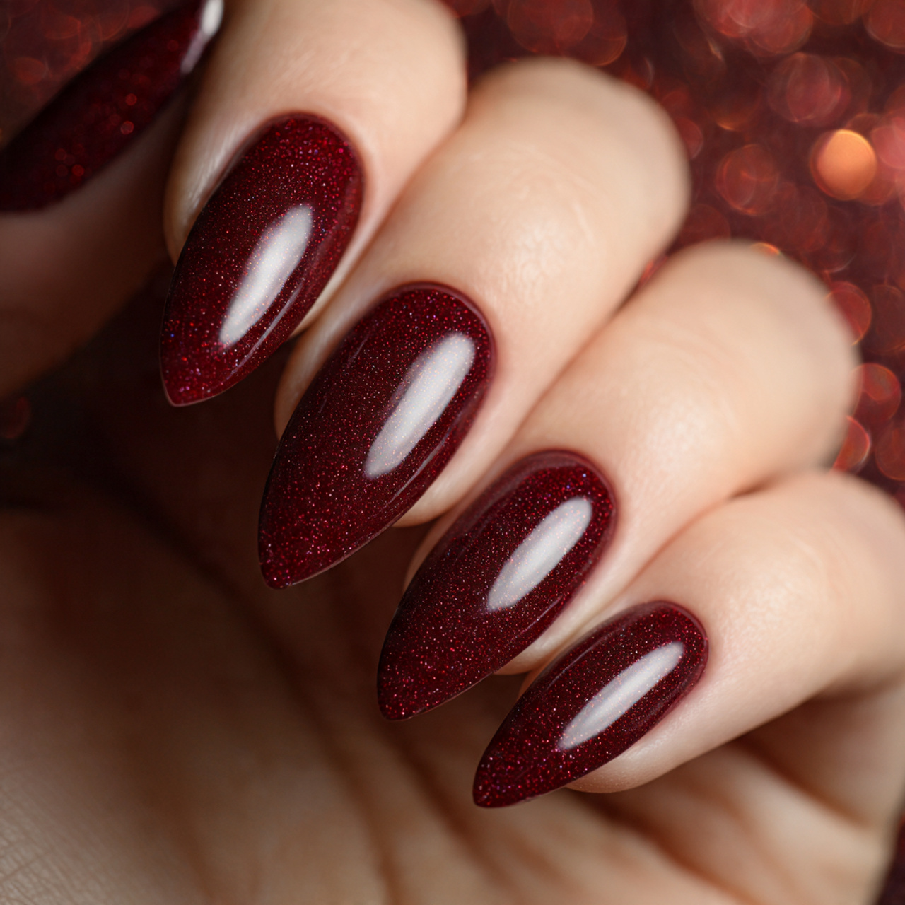 Dark Red Almond Nails