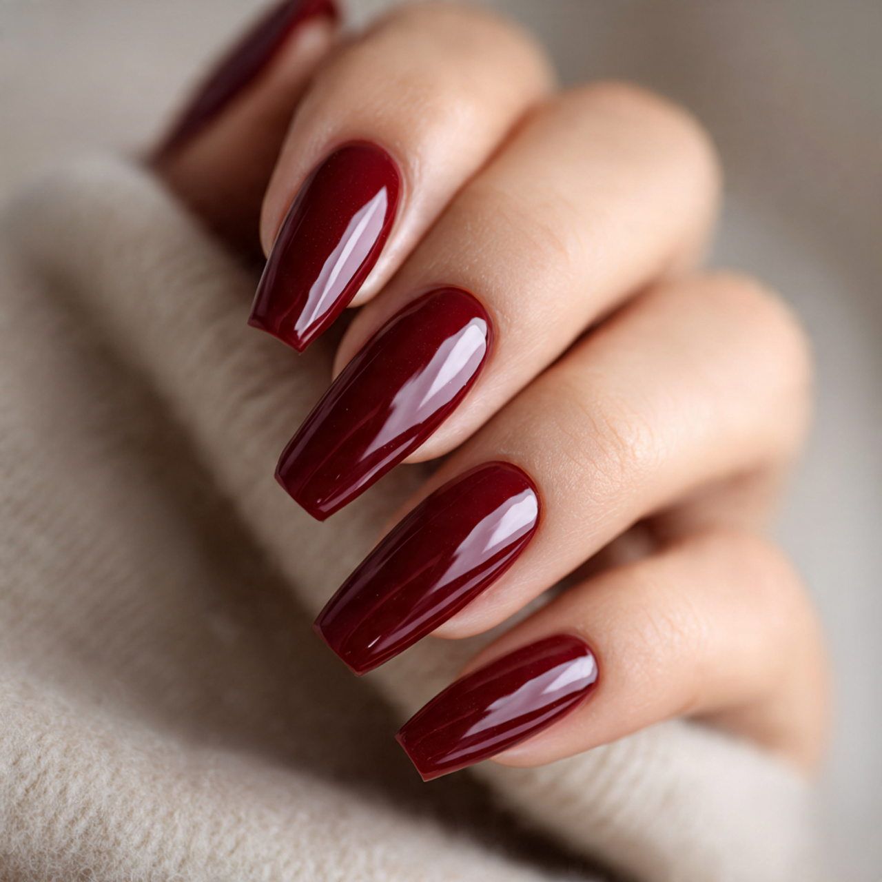 Dark Red Coffin Nails Design