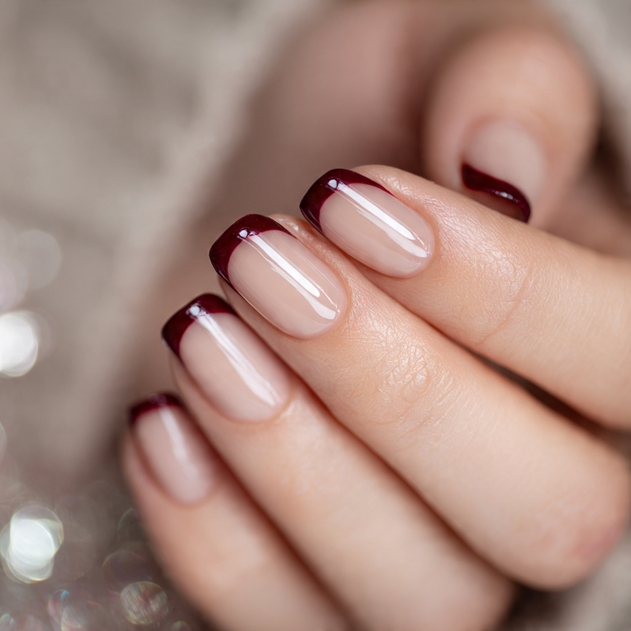 Dark Red French Tip Nails Design