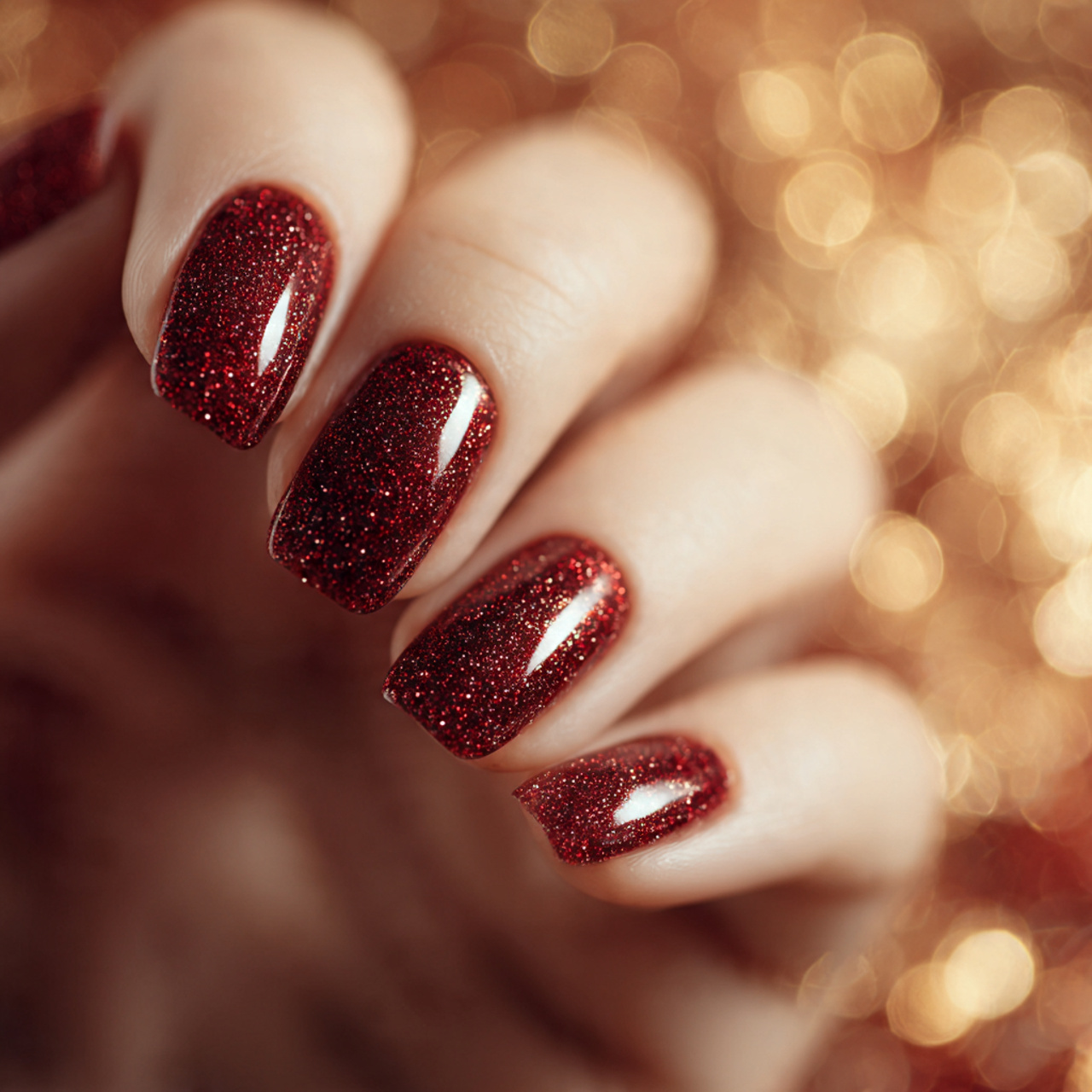 Dark Red Glitter Nails Design
