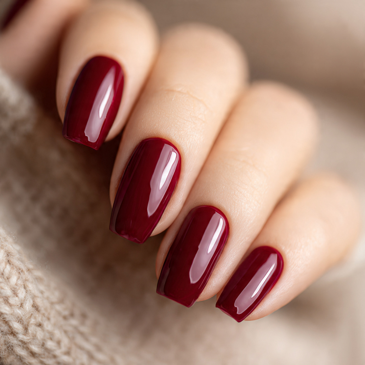 Dark Red Glossy Nails Design