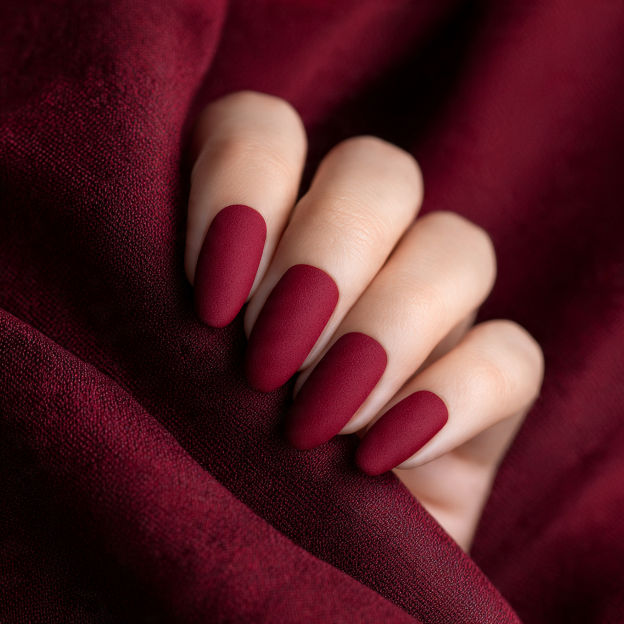 Dark Red Matte Nails Design
