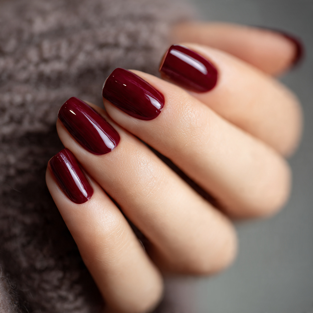 Dark Red Short Nails Design
