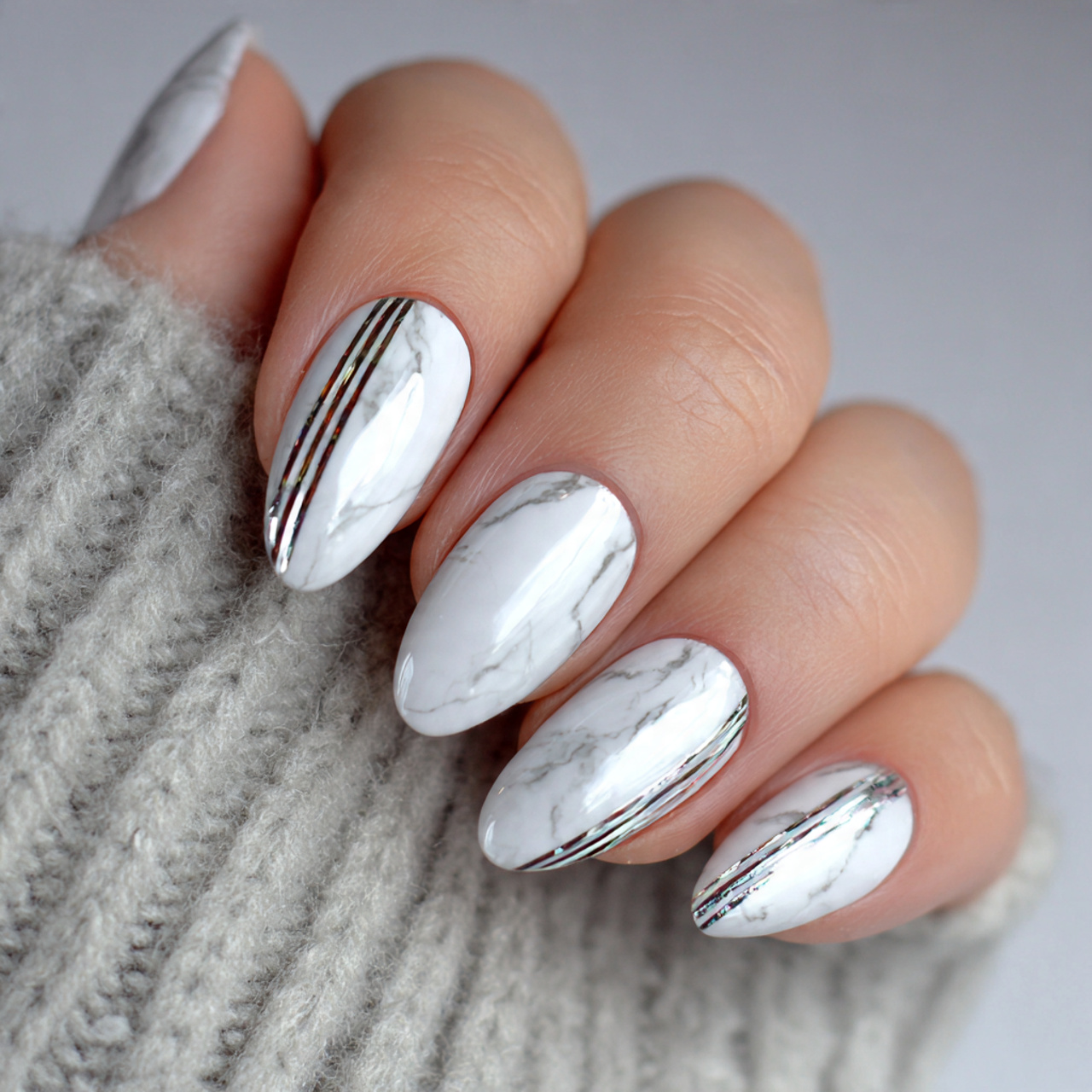 White Chrome Nails: 17 Stunning Styles to Try This Year 16 Double Line White Chrome Nail