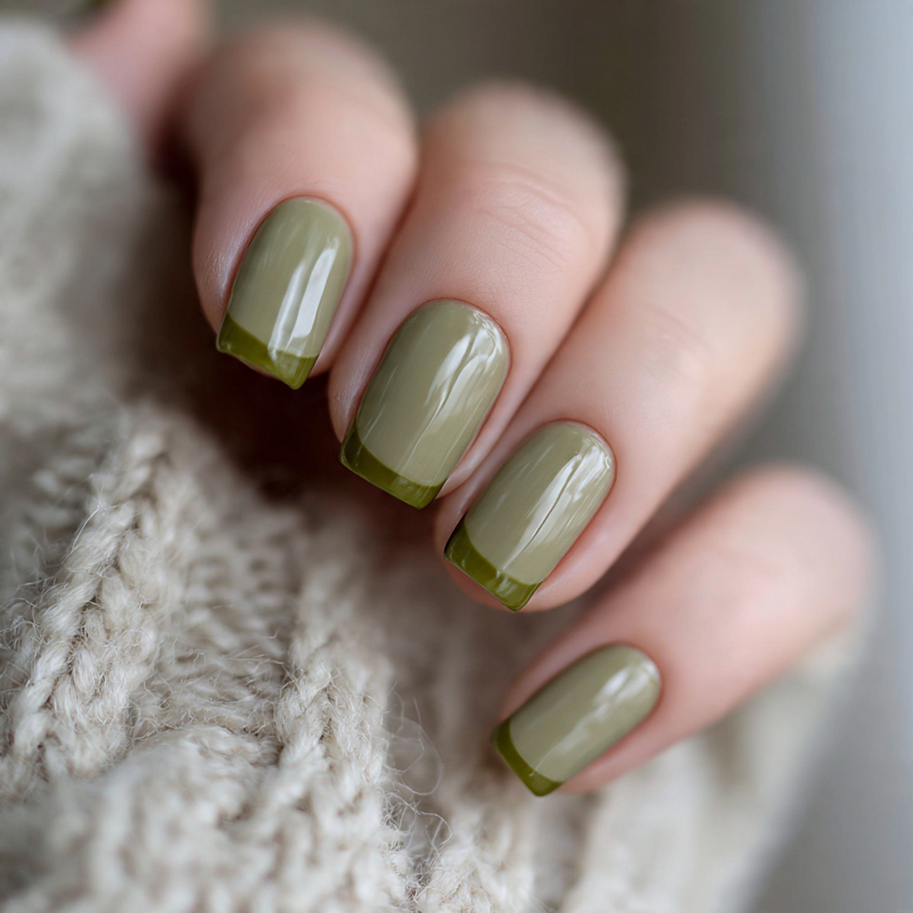 French Olive Green Nails