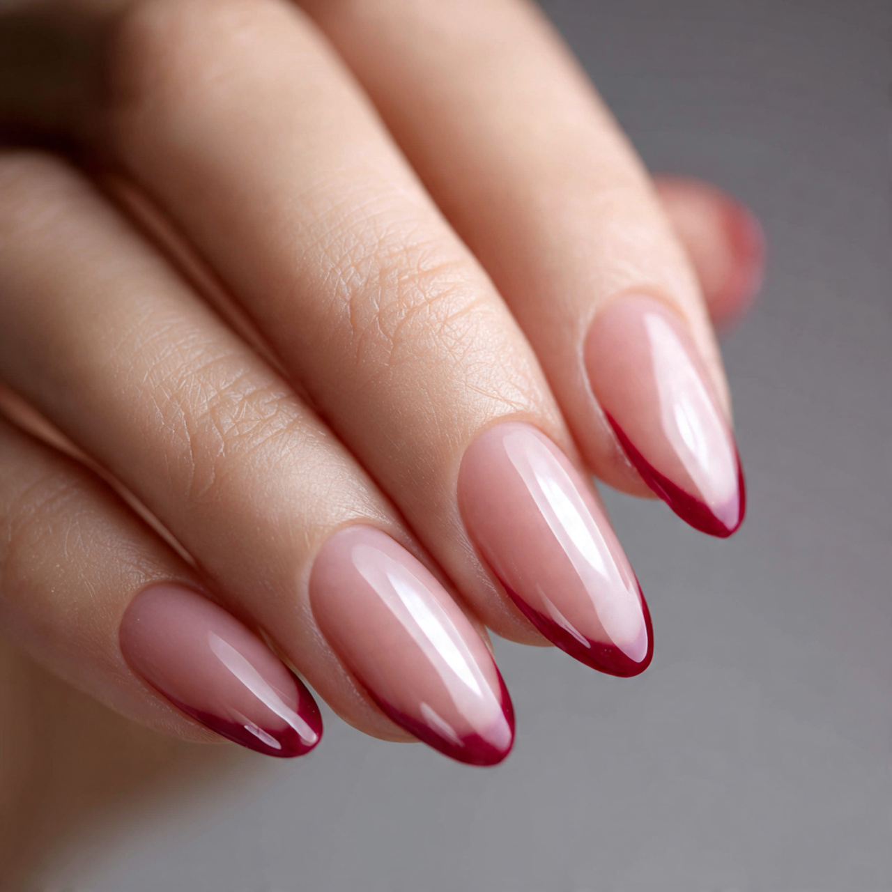 French Red Almond Nails